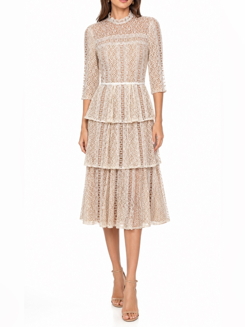 Ellie Makir Nude Lace Modest Elegant Dress Medium ALTERATION